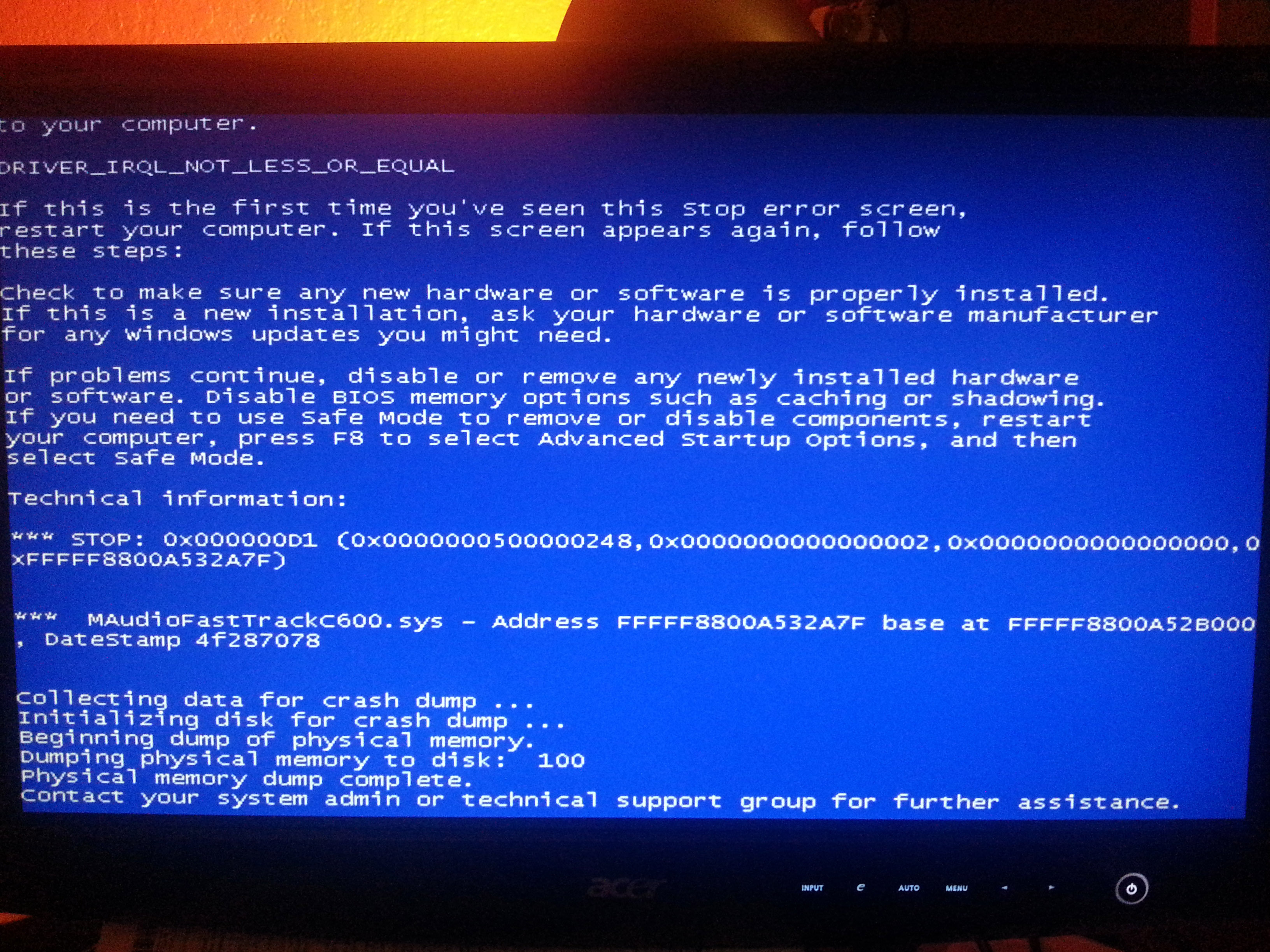 causes for blue screen memory dump