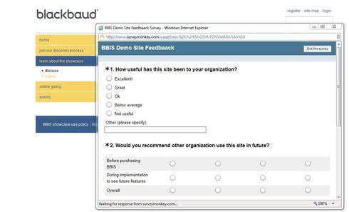 pop up survey in BBNC
