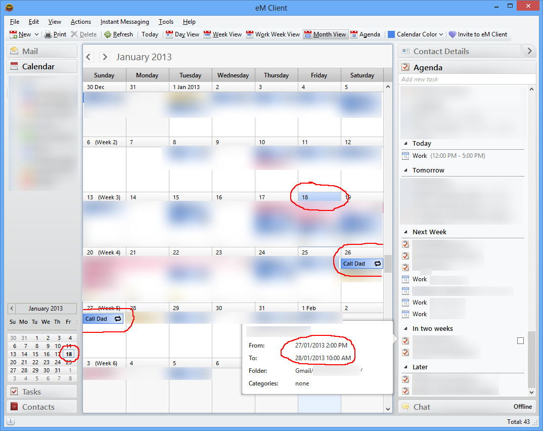 Appointment not showing in agenda sidepanel eM Client